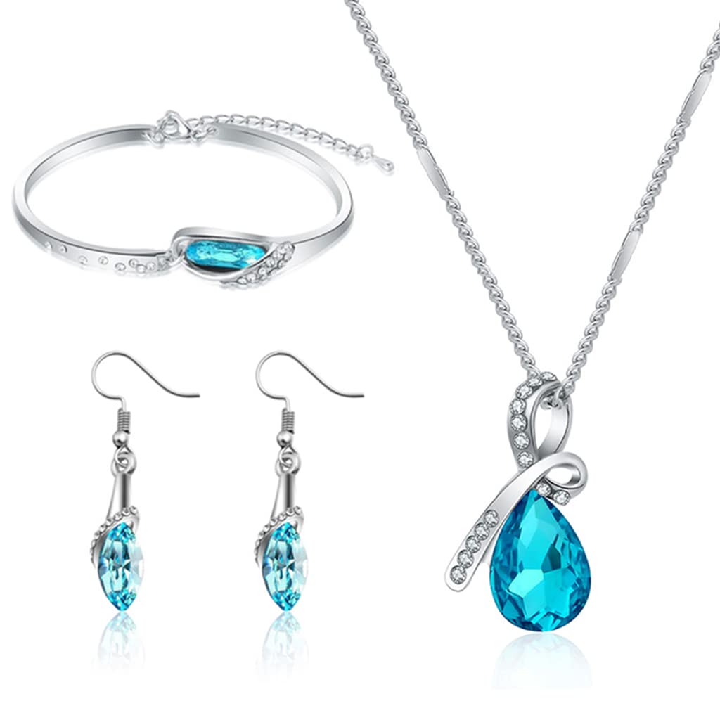 ZIBUYU Crystal Necklace Blue Glass Crystal Necklace Bracelet Earrings Set,Necklace for Women Jewelry Gift Sets for Women Birthday Gift for Women Wear Jewelry Set ZIBUYU Crystal Necklace Blue Glass Crystal Necklace Bracelet Earrings Set,Necklace for Women Jewelry Gift Sets for Women Birthday Gift for Women Wear Jewelry Set